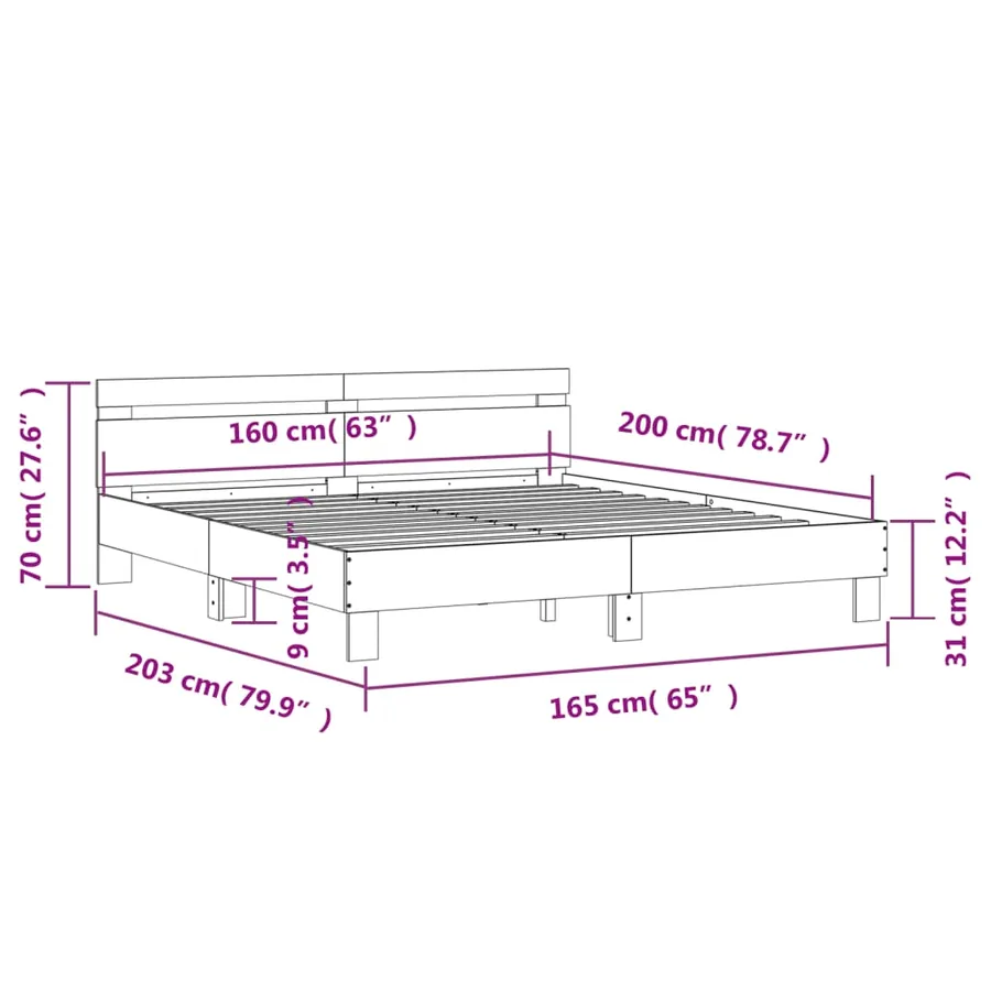 Cadre de lit sans matelas sonoma gris 160x200 cm - 10