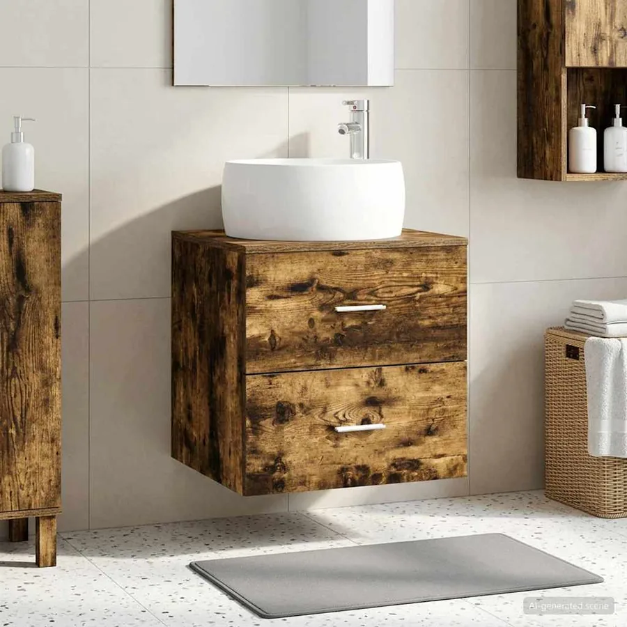 Vanité de lavabo mural Chêne fumé 49,5 x 44,5 x 66 cm