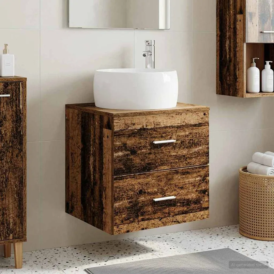 Vanité de lavabo mural Bois ancien 49,5 x 44,5 x 66 cm