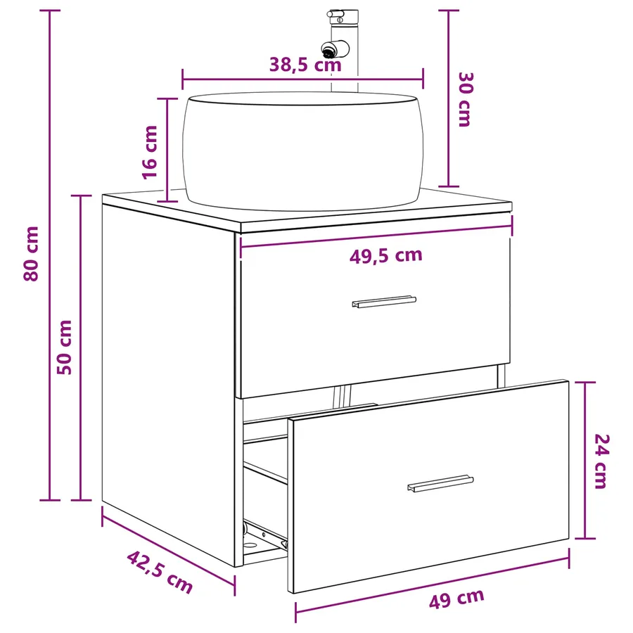 Vanité de lavabo mural Bois ancien 49,5 x 44,5 x 66 cm - 9
