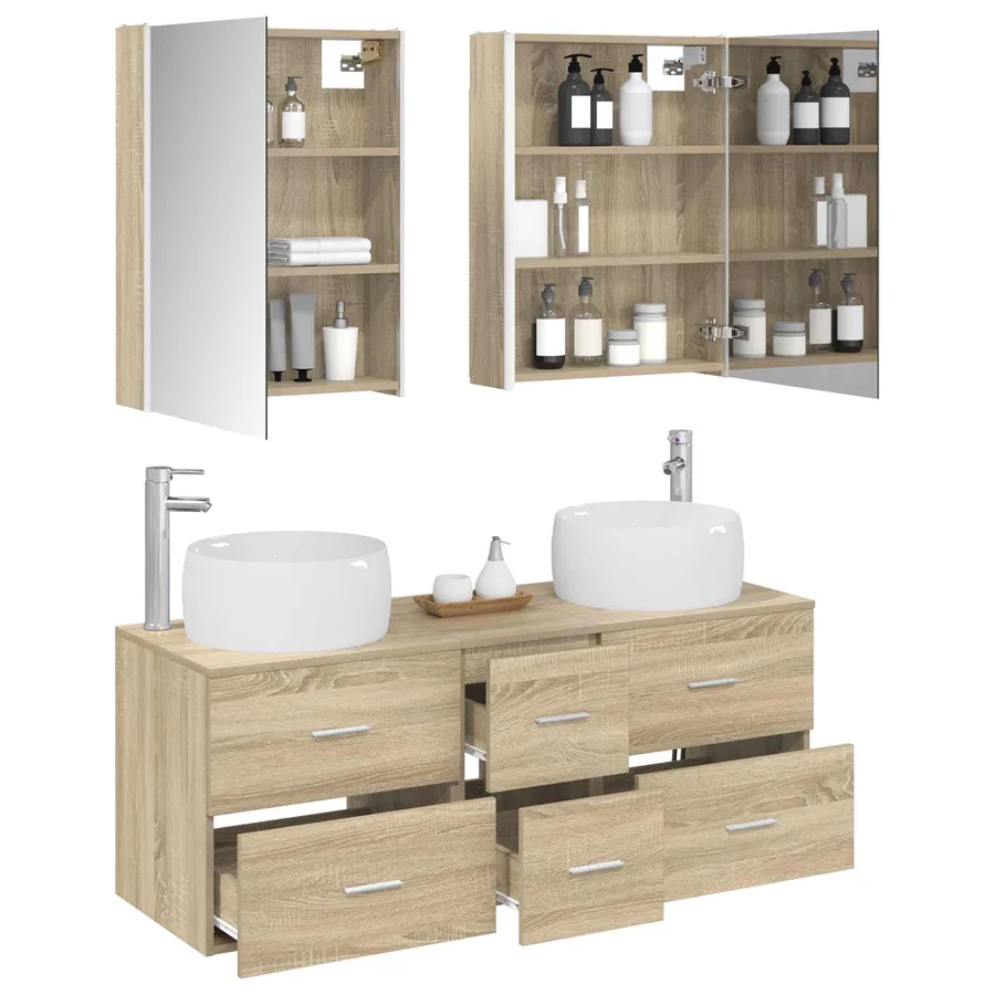 Ensemble de mobilier de salle de bain 5 pcs Chêne Sonoma - 3