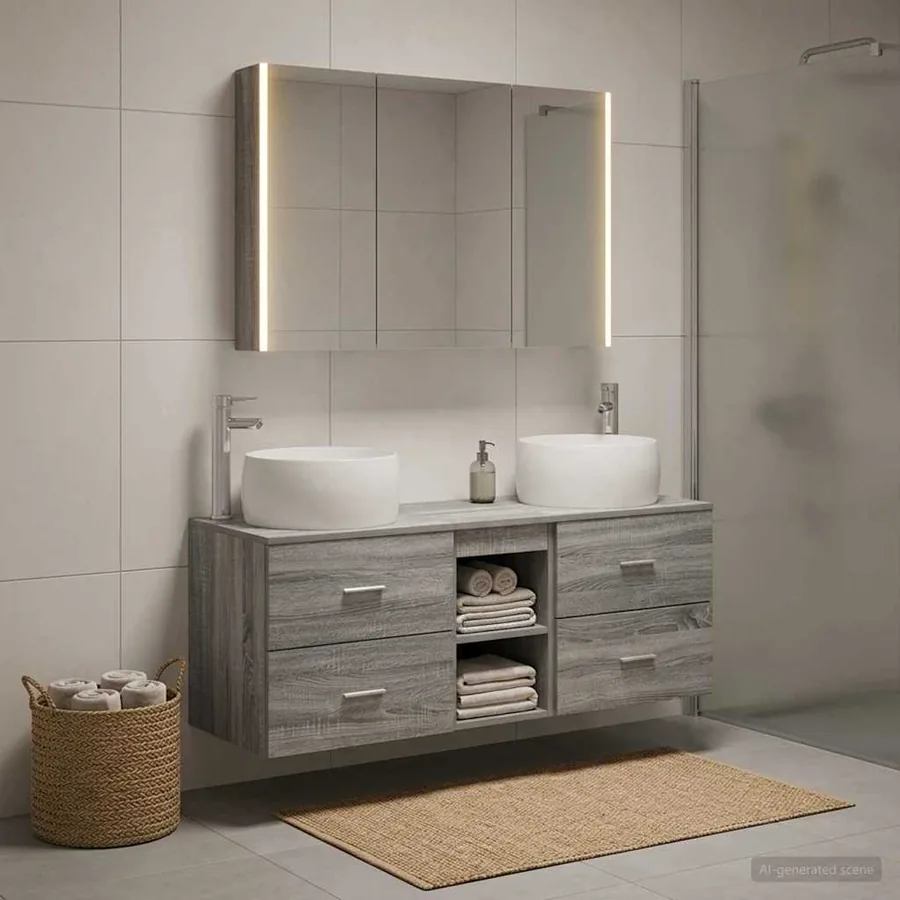 Ensemble de mobilier de salle de bain 4 pcs Sonoma gris