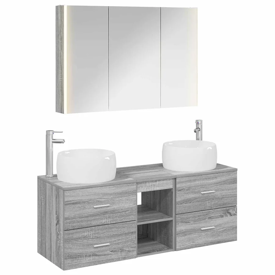 Ensemble de mobilier de salle de bain 4 pcs Sonoma gris - 2