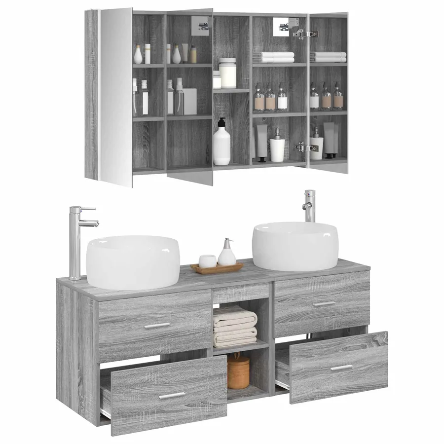 Ensemble de mobilier de salle de bain 4 pcs Sonoma gris - 3