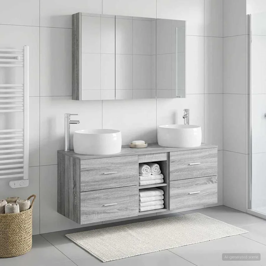 Ensemble de mobilier de salle de bain 4 pcs Sonoma gris - 4