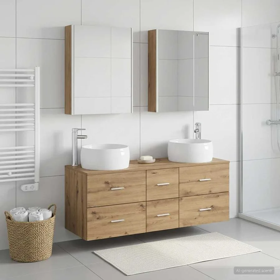 Ensemble de mobilier de salle de bain 5 pc Chêne artisanal
