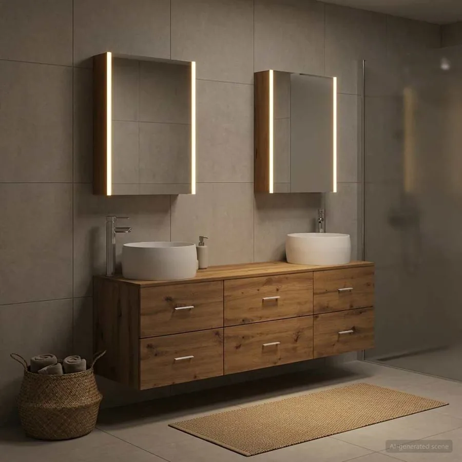 Ensemble de mobilier de salle de bain 5 pc Chêne artisanal