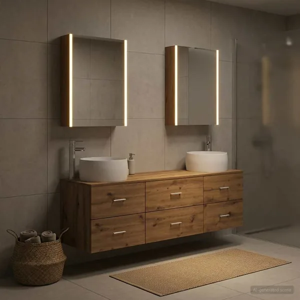 Ensemble de mobilier de salle de bain 5 pc Chêne artisanal