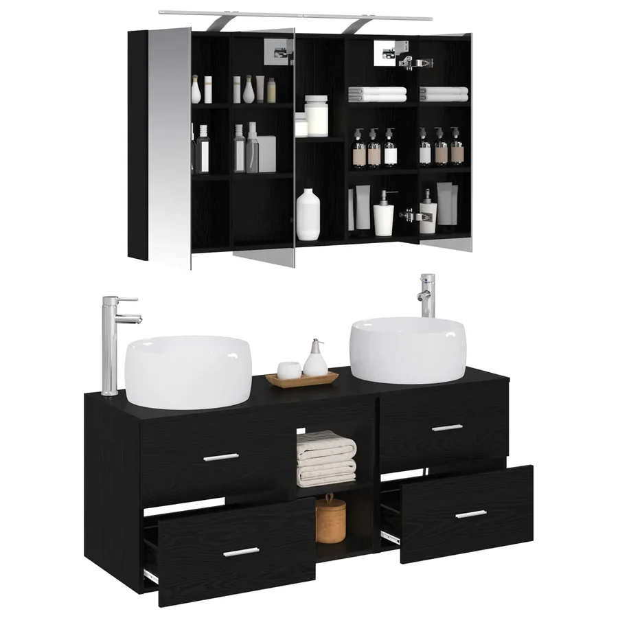 Ensemble de mobilier de salle de bain 4 pcs Chêne noir - 3