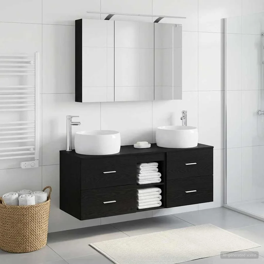 Ensemble de mobilier de salle de bain 4 pcs Chêne noir - 4