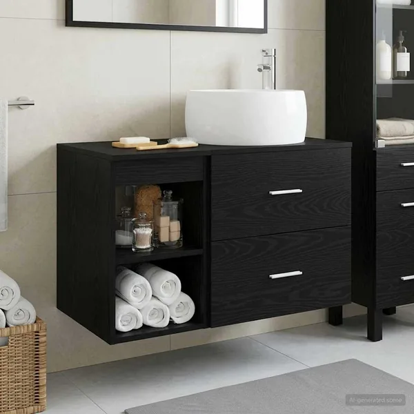 Ensemble de mobilier de salle de bain 2 pcs Chêne noir