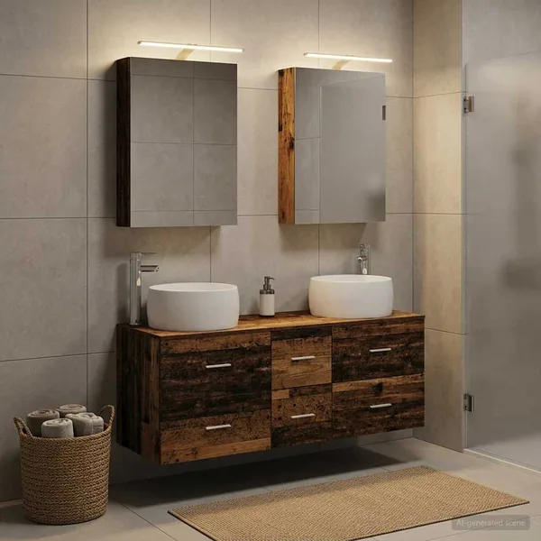 Ensemble de mobilier de salle de bain 5 pcs Bois ancien