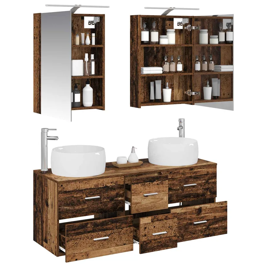 Ensemble de mobilier de salle de bain 5 pcs Bois ancien - 3