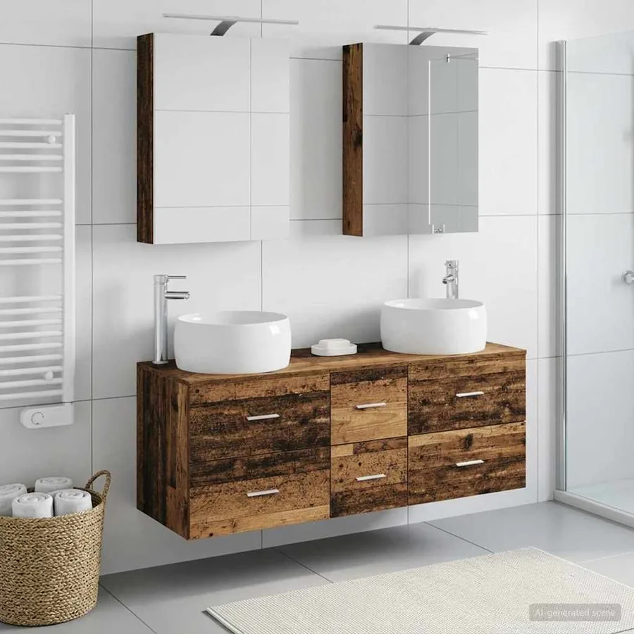 Ensemble de mobilier de salle de bain 5 pcs Bois ancien - 4