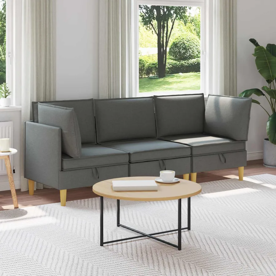 Canapé modulaire avec rangement 3 pcs Gris foncé Tissu