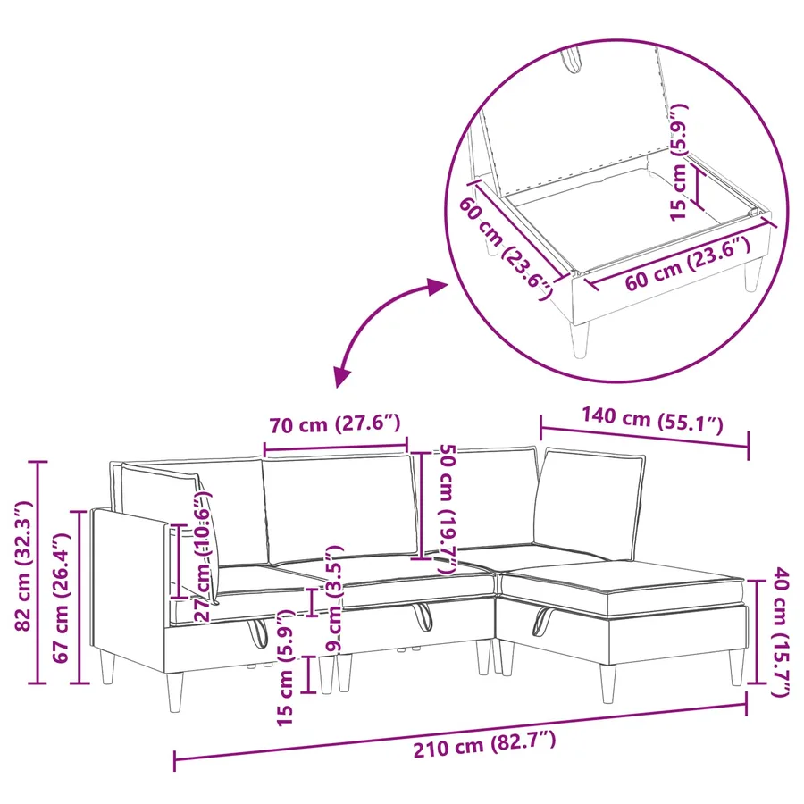 Canapé modulaire avec rangement 3 pcs Gris foncé Tissu - 12