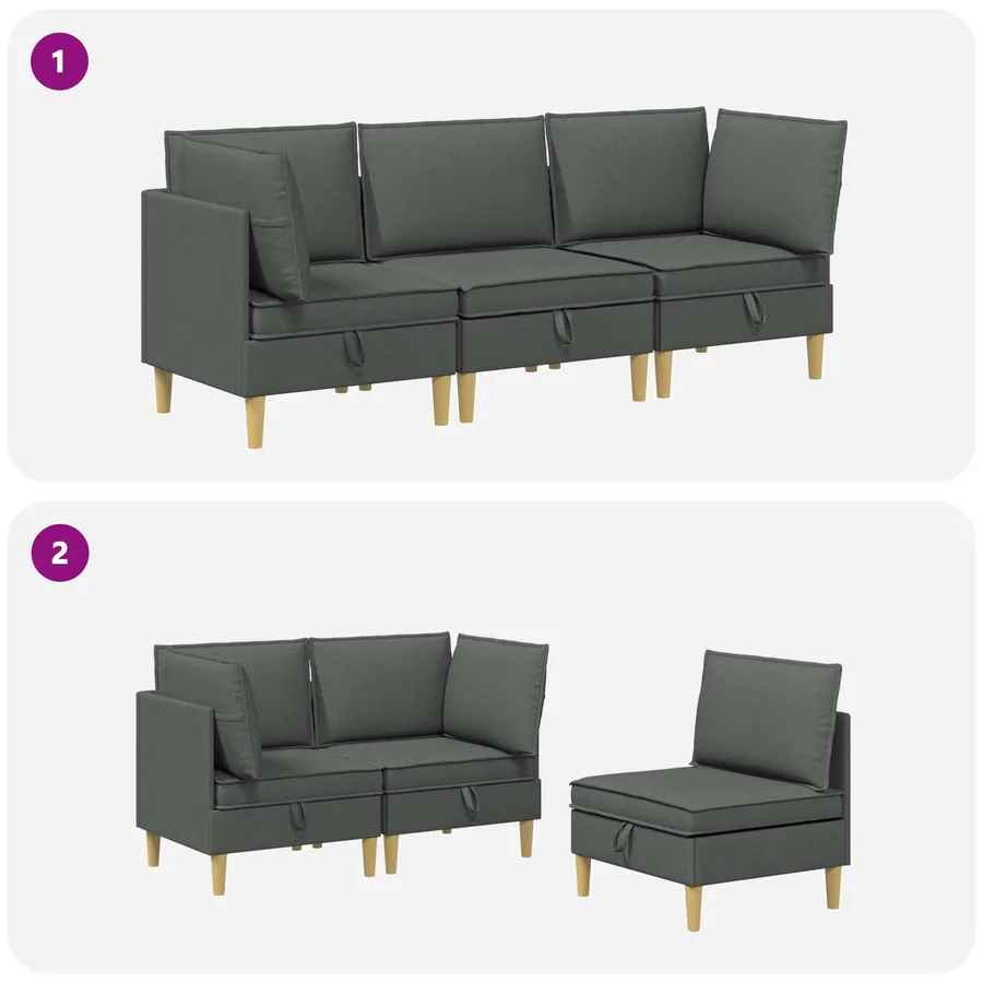 Canapé modulaire avec rangement 3 pcs Gris foncé Tissu - 8