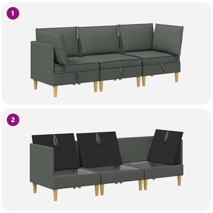 Canapé modulaire avec rangement 3 pcs Gris foncé Tissu - 9