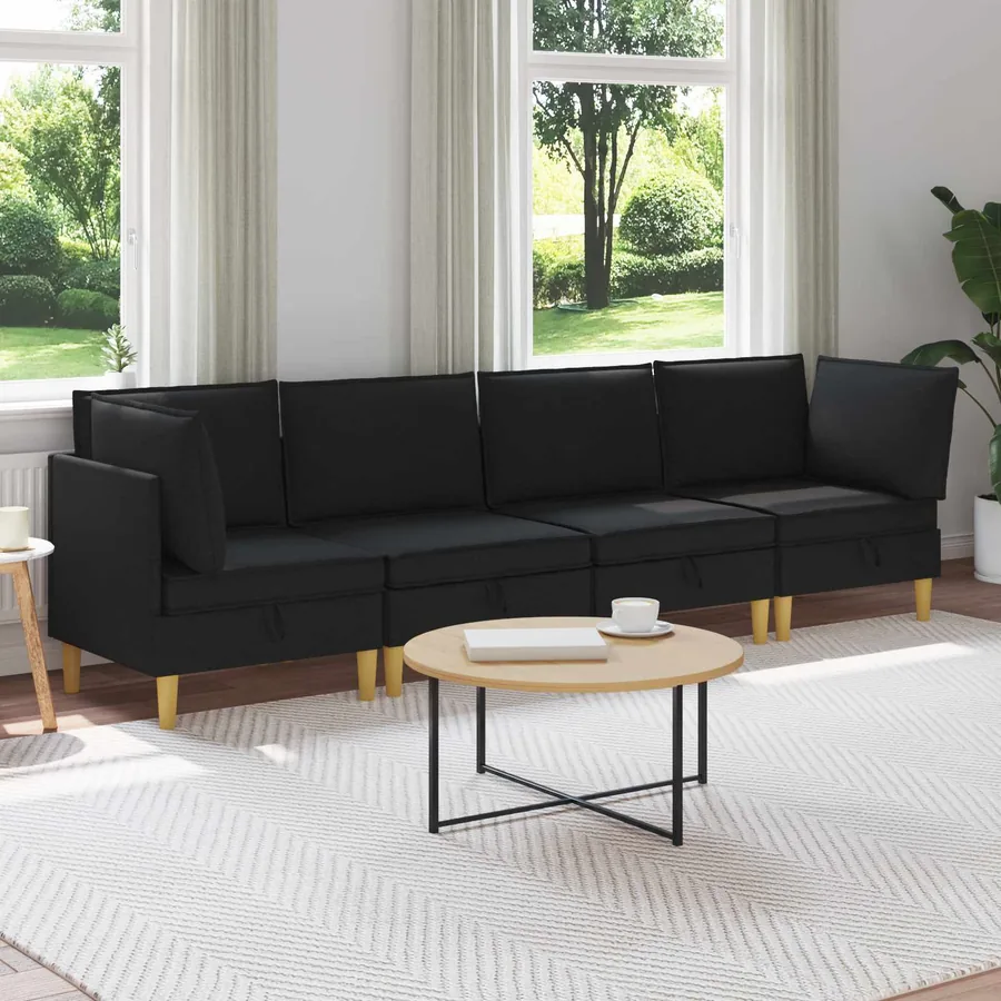 Canapé modulaire avec rangement 4 pcs Noir Tissu