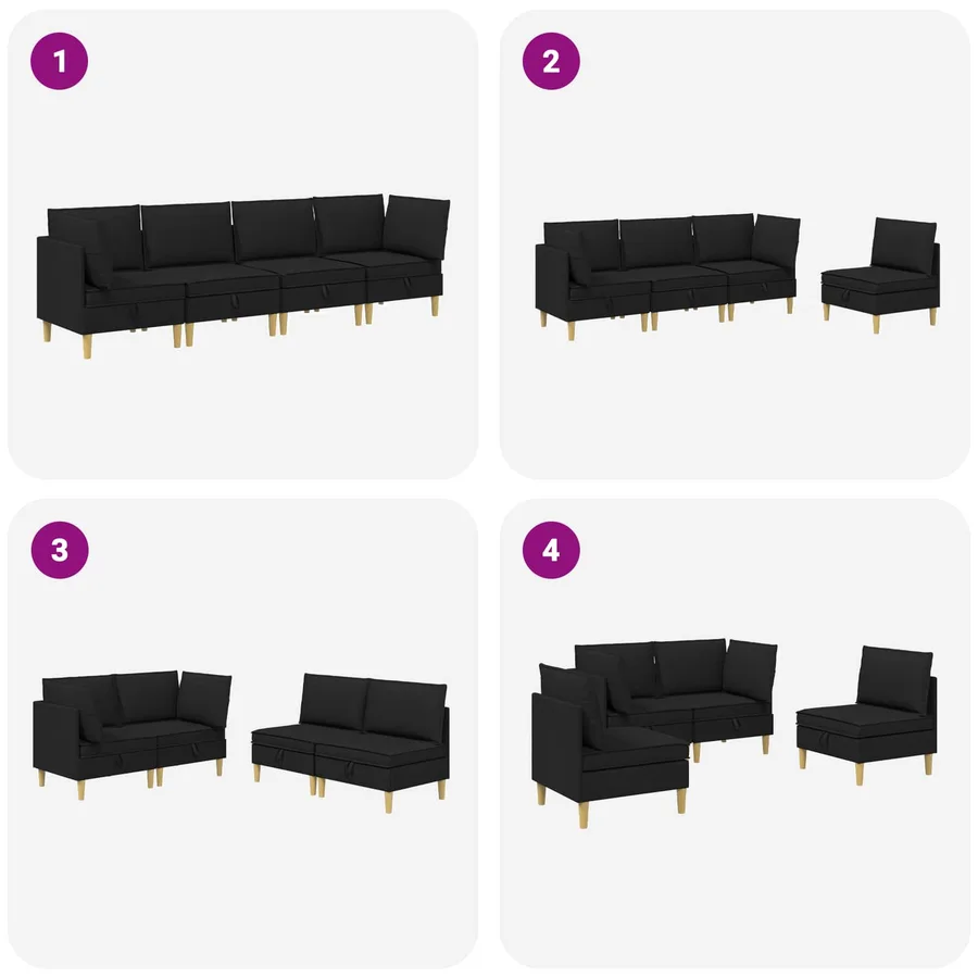 Canapé modulaire avec rangement 4 pcs Noir Tissu - 8
