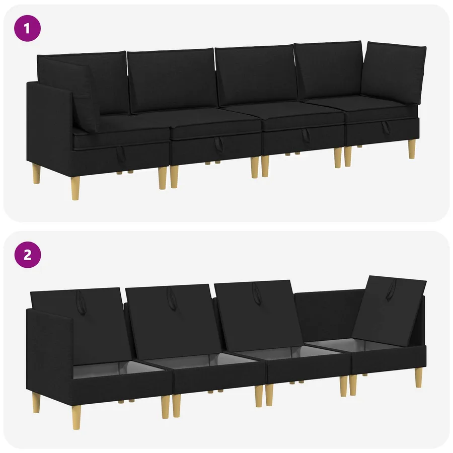 Canapé modulaire avec rangement 4 pcs Noir Tissu - 9