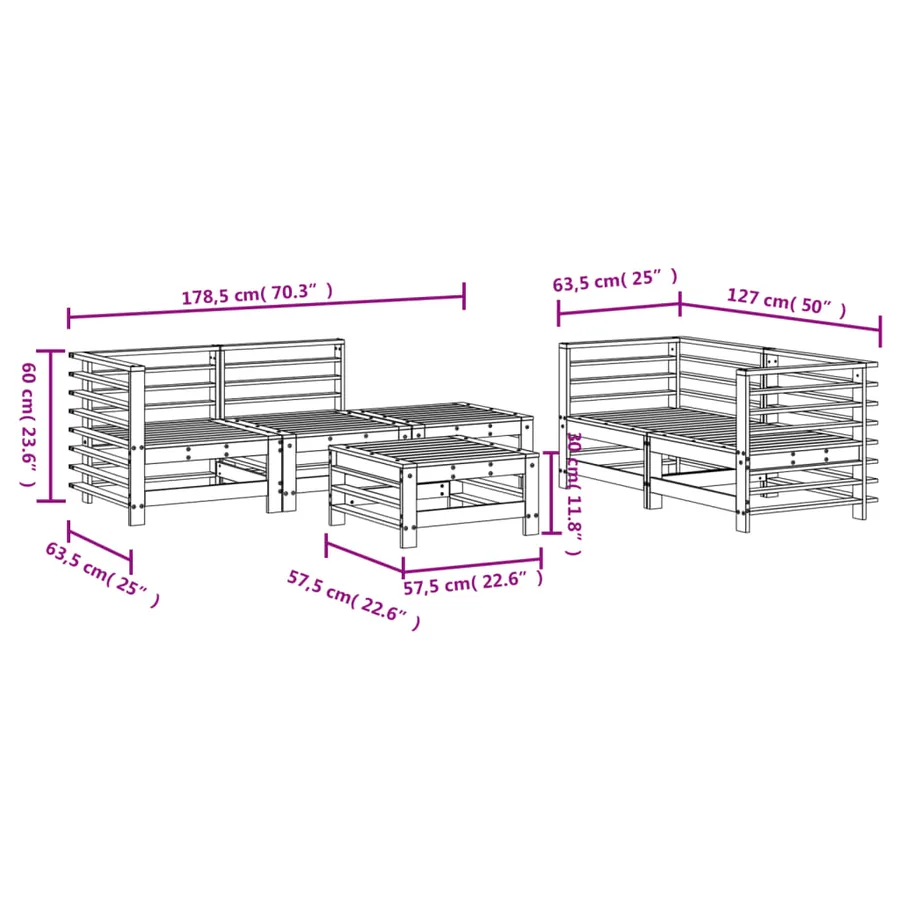 Salon de jardin 6 pcs bois massif douglas - 7