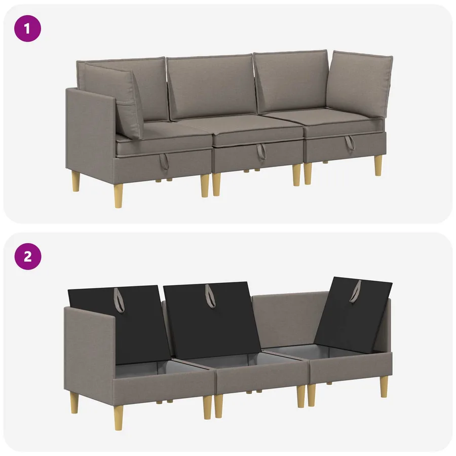 Canapé modulaire avec rangement 3 pcs Taupe Tissu - 9