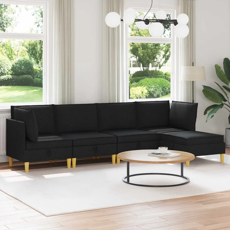 Canapé modulaire avec rangement 5 pcs Noir Tissu