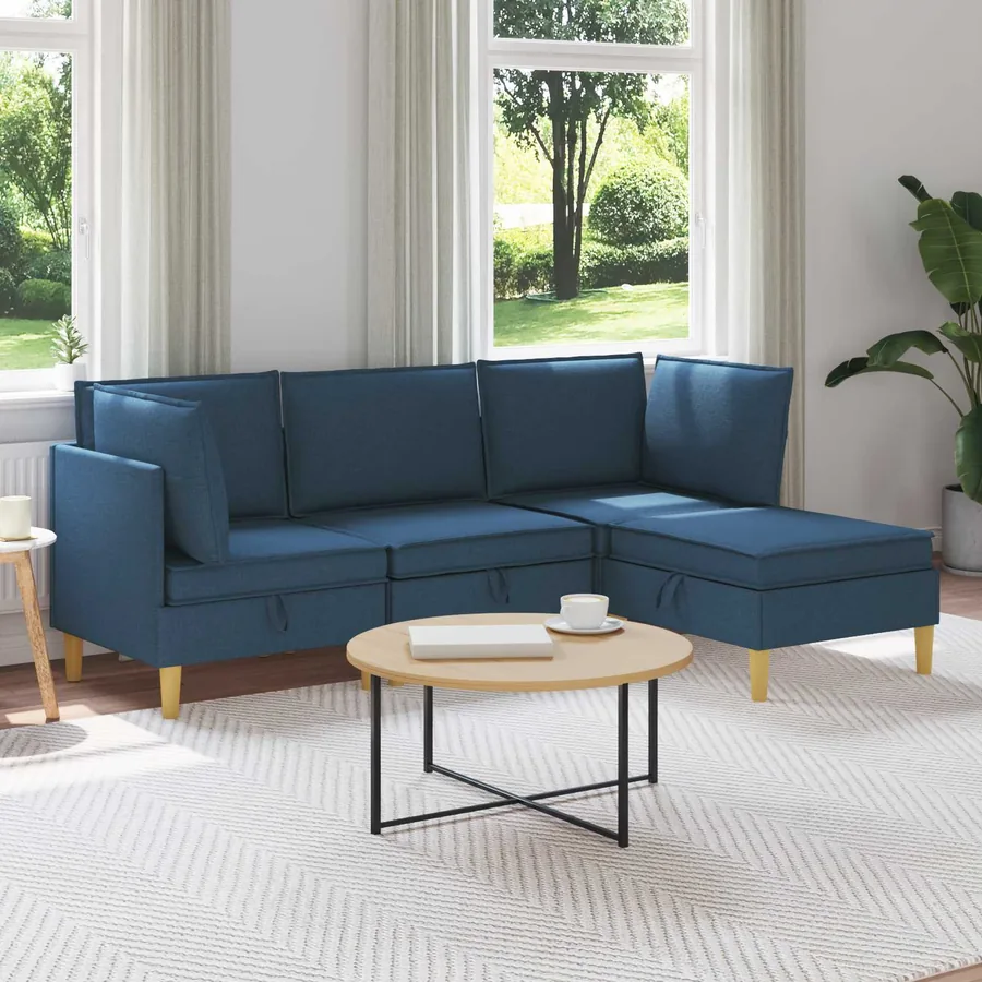 Canapé modulaire avec rangement 4 pcs Bleu Tissu