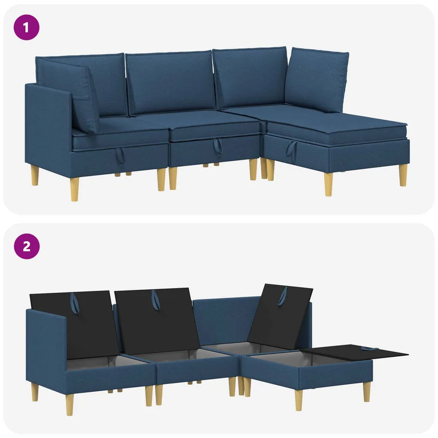 Canapé modulaire avec rangement 4 pcs Bleu Tissu - 8