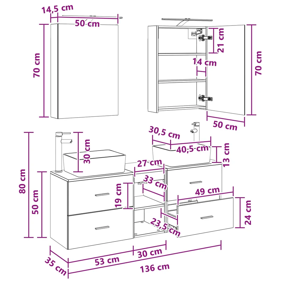 Ensemble de mobilier de salle de bain 5 pcs Chêne Sonoma - 14