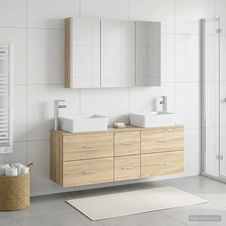 Ensemble de mobilier de salle de bain 4 pcs Chêne Sonoma