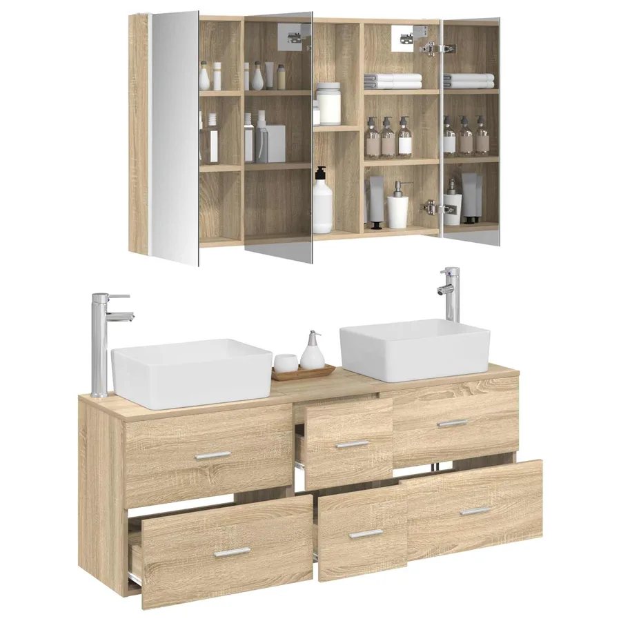 Ensemble de mobilier de salle de bain 4 pcs Chêne Sonoma - 3