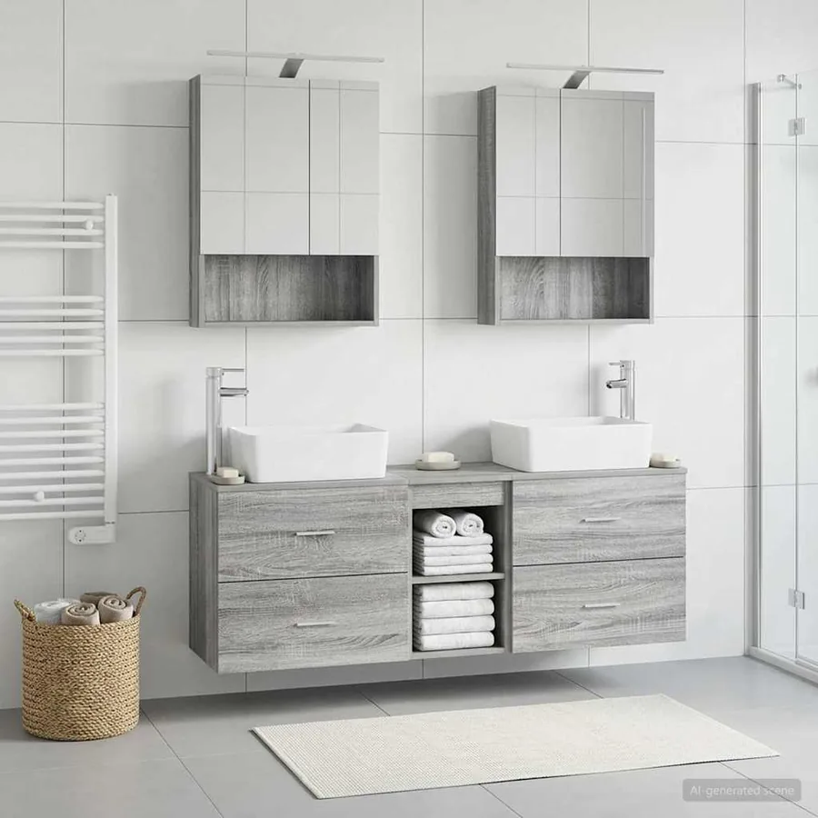 Ensemble de mobilier de salle de bain 5 pcs Sonoma gris