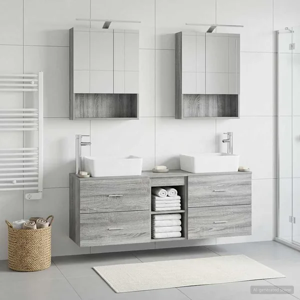 Ensemble de mobilier de salle de bain 5 pcs Sonoma gris