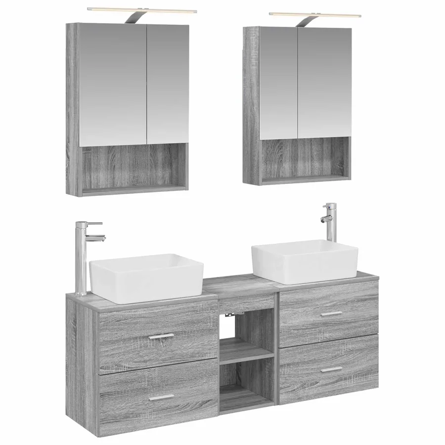 Ensemble de mobilier de salle de bain 5 pcs Sonoma gris - 2