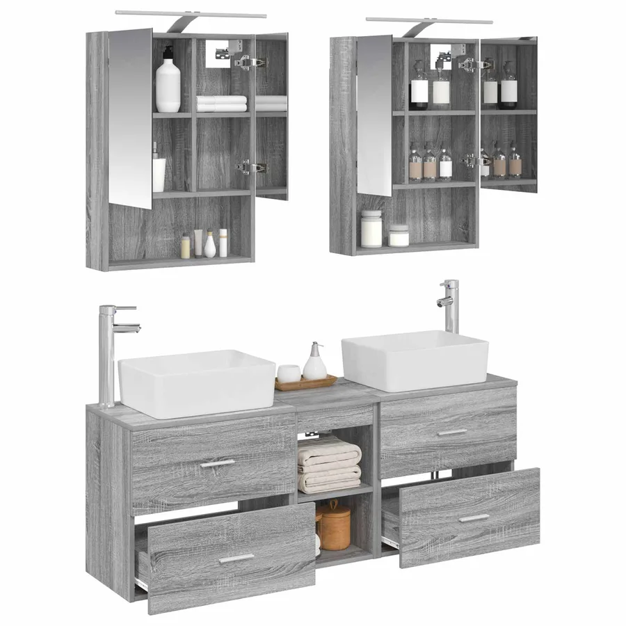 Ensemble de mobilier de salle de bain 5 pcs Sonoma gris - 3
