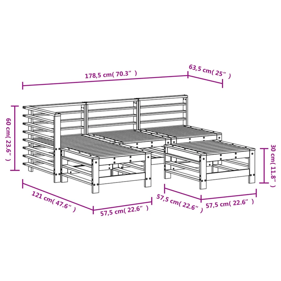 Salon de jardin 5 pcs bois massif douglas - 7