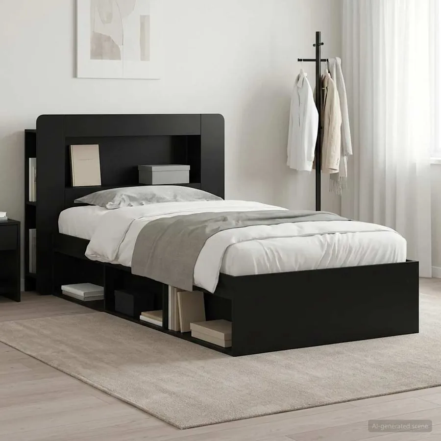 Cadre de lit avec rangement Noir 90 x 190 cm Bois d'ingénierie