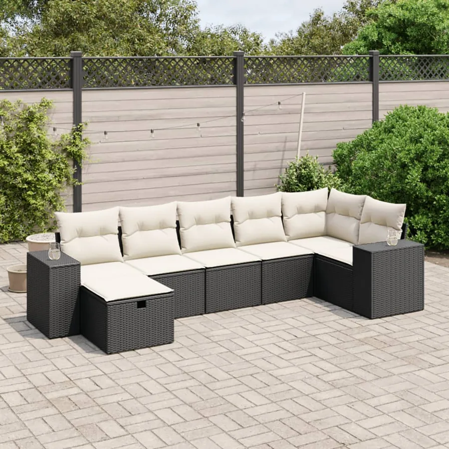 Salon de jardin 7 pcs avec coussins noir résine tressée 62 x 62 x 69 cm - 57,4 kg