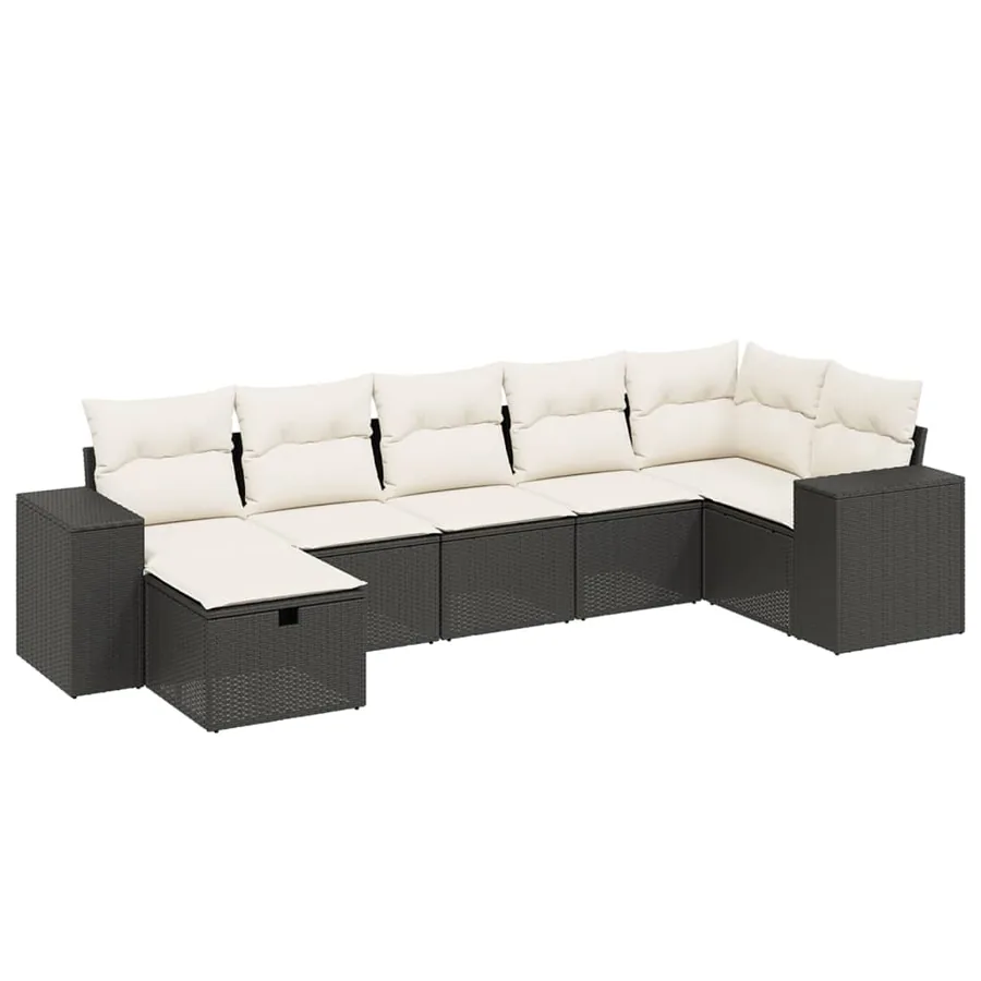 Salon de jardin 7 pcs avec coussins noir résine tressée 62 x 62 x 69 cm - 57,4 kg - 2