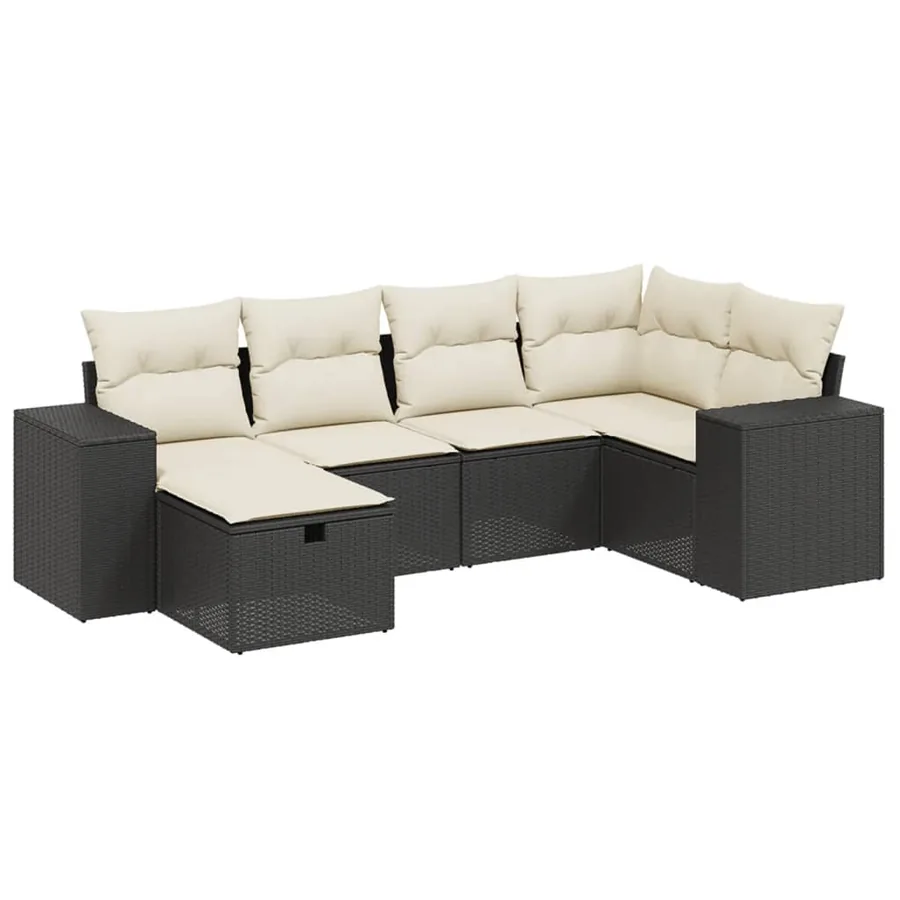 Salon de jardin 6 pcs avec coussins noir résine tressée - 2