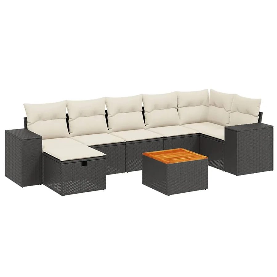 Salon de jardin 8 pcs avec coussins noir résine tressée - 2