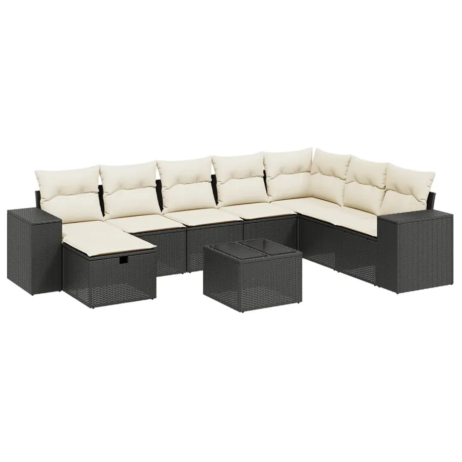 Salon de jardin 9 pcs avec coussins noir résine tressée - 2
