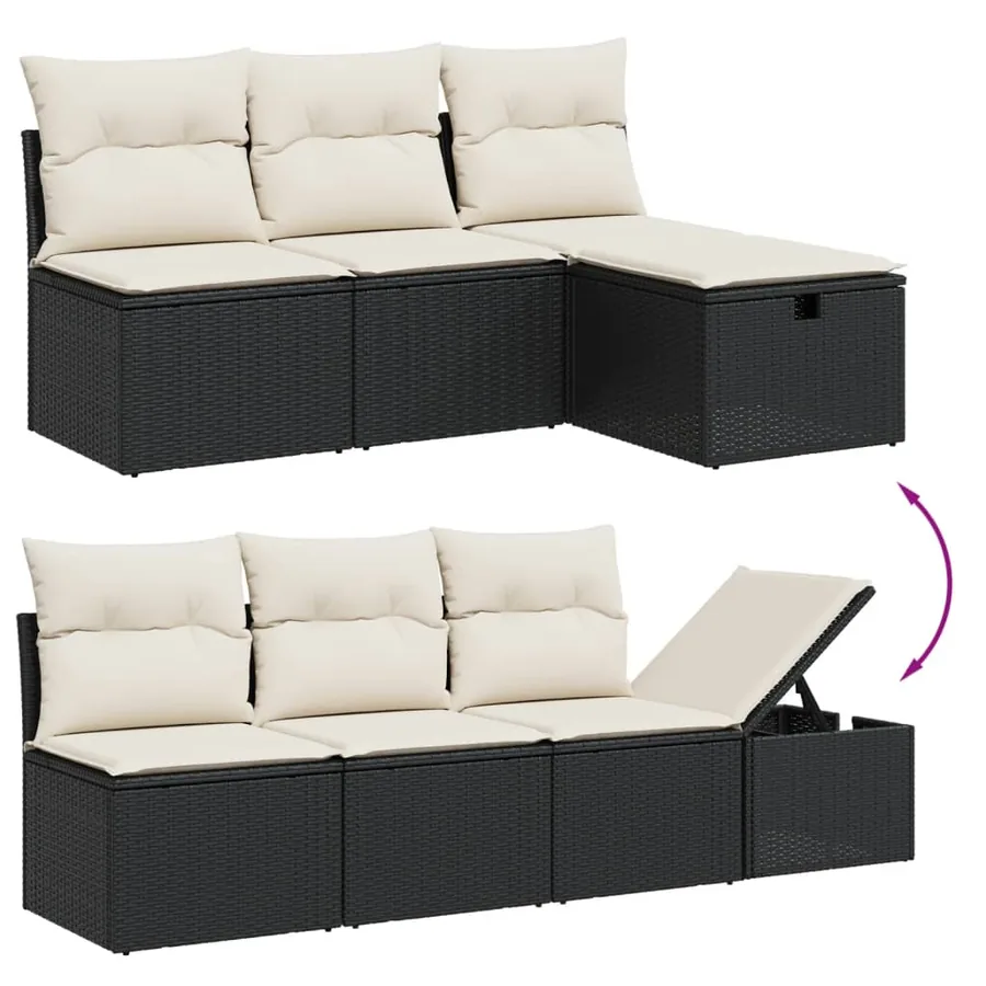 Salon de jardin 9 pcs avec coussins noir résine tressée - 3