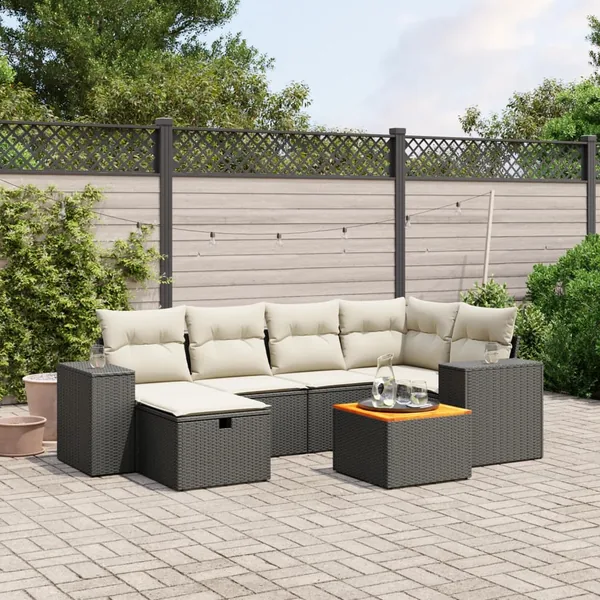 Salon de jardin 7 pcs avec coussins noir résine tressée 62 x 62 x 69 cm - 58,5 kg