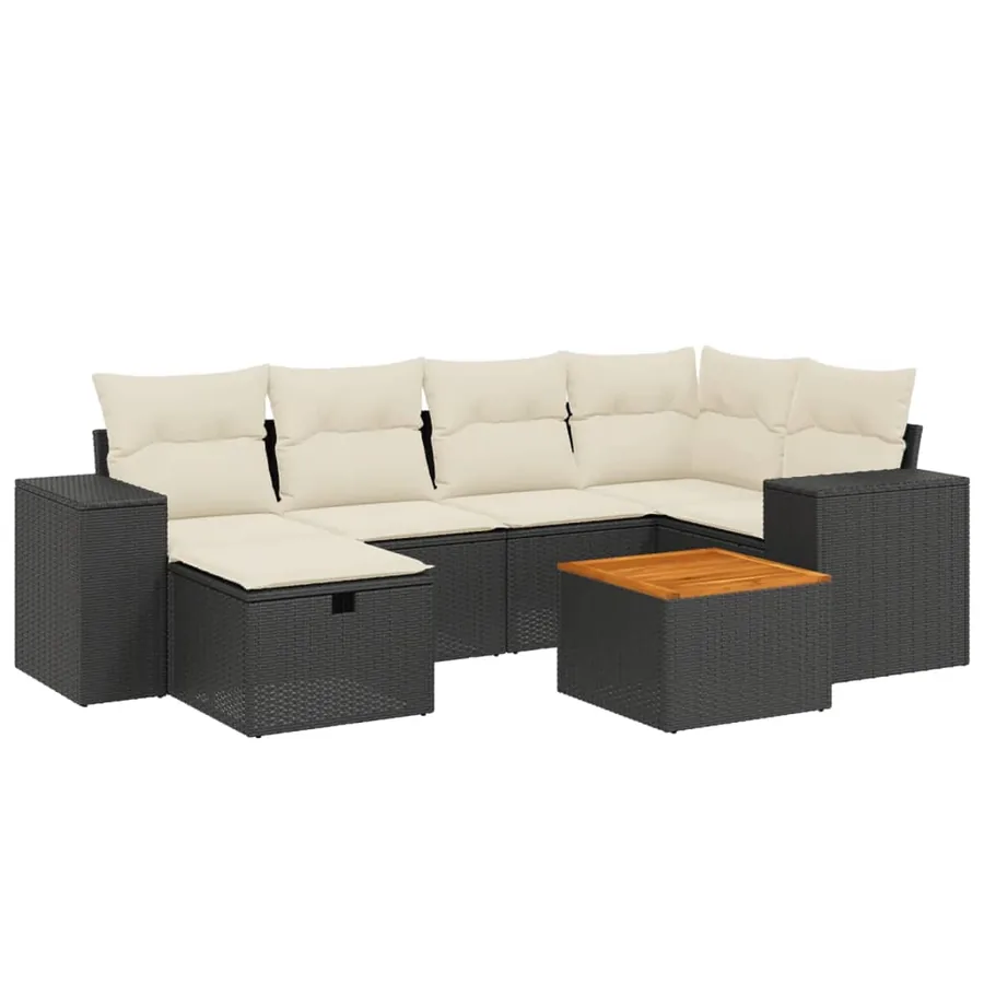 Salon de jardin 7 pcs avec coussins noir résine tressée 62 x 62 x 69 cm - 58,5 kg - 2