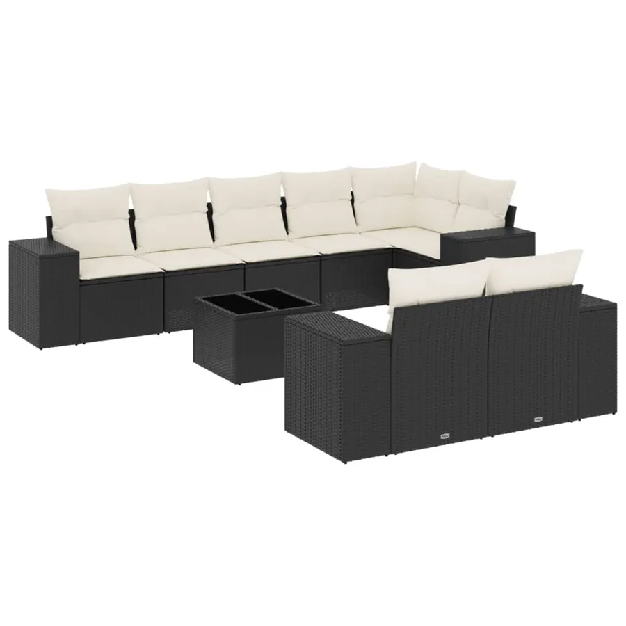 Salon de jardin 9 pcs avec coussins noir résine tressée - 2
