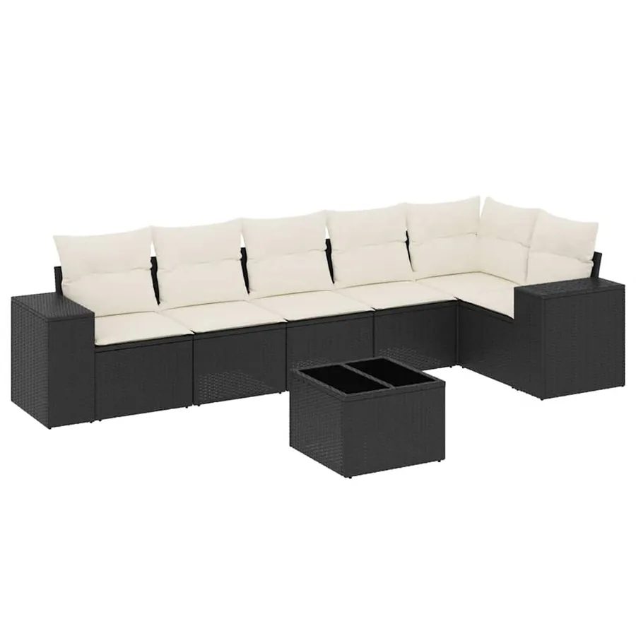 Salon de jardin 7 pcs avec coussins noir résine tressée 62 x 62 x 69 cm - 58,8 kg - 2