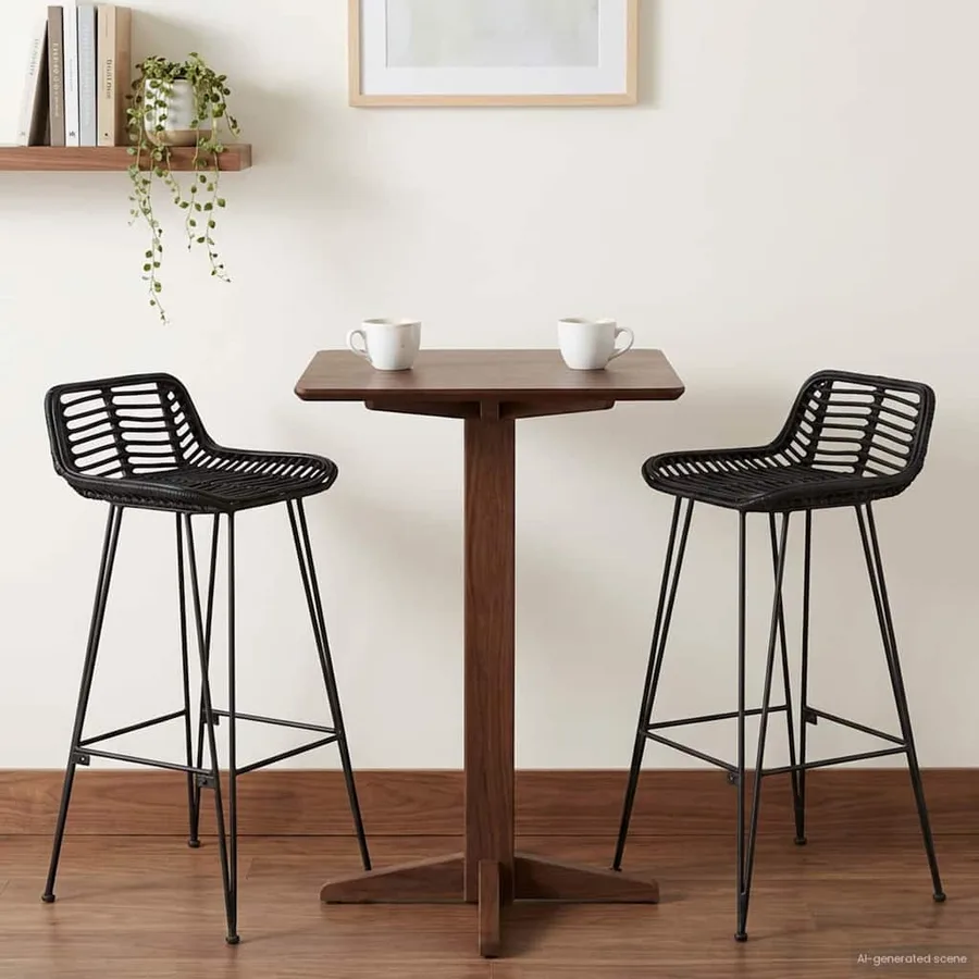 Tabouret de bar 2 pcs Noir 44 x 46 x 91 cm Rattan et Acier - 3